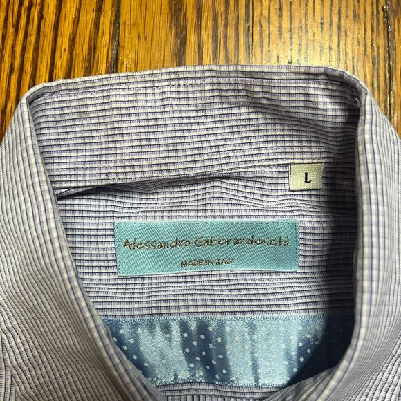 Alessandro Gherardeschi Men's L Purple Grid Check Button Up Shirt Made in Italy - Picture 3 of 8
